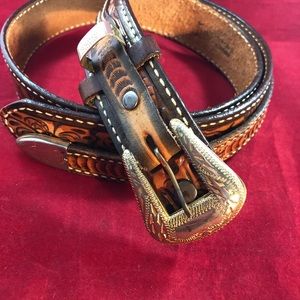 Justin Leather Hand tooled Western Belt 34-37 in.